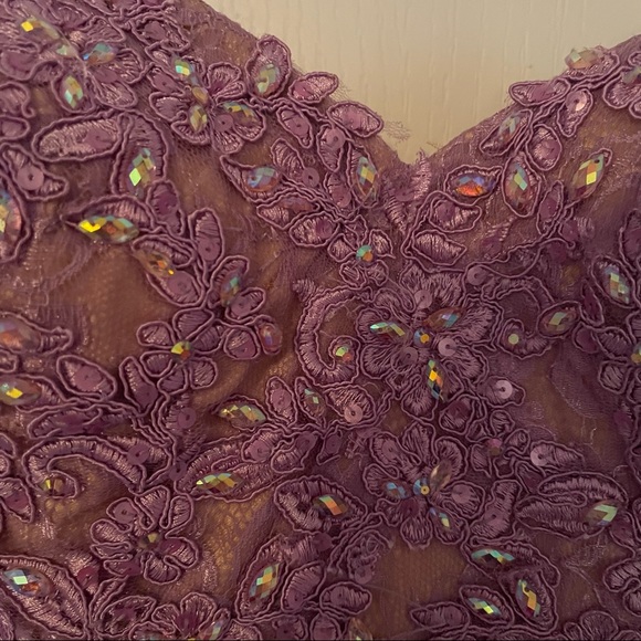 La Femme Beaded Lavender Strapless Prom Gown - Picture 5 of 16